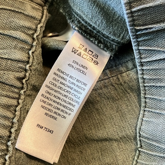 Nicole Miller New York pull-on roll-cuff army green linen cargo pants size L - Picture 10 of 11